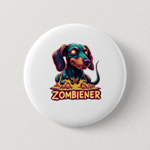 Badge Rond 5 Cm Dachshund Doxie Wiener Saucage Zombie Chien Hallow