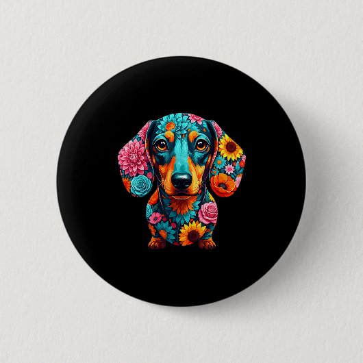 Badge Rond 5 Cm Dachshund Flower Funny Dog  (Devant)
