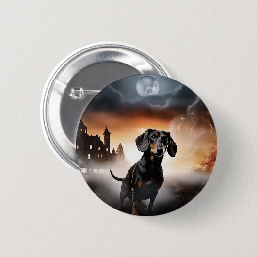 Badge Rond 5 Cm Dachshund Halloween effroi (Devant & derrière)