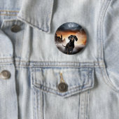Badge Rond 5 Cm Dachshund Halloween effroi (En situation)