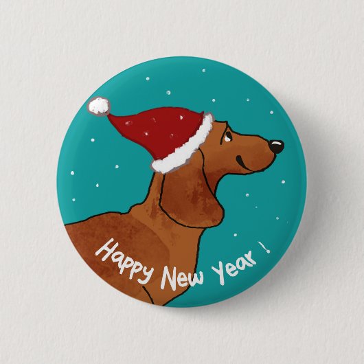 Badge Rond 5 Cm Dachshund Happy Chien du Nouvel An (Devant)