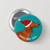Badge Rond 5 Cm Dachshund Happy Chien du Nouvel An (Devant & derrière)
