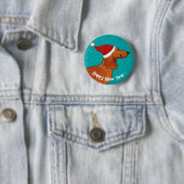 Badge Rond 5 Cm Dachshund Happy Chien du Nouvel An (En situation)