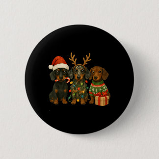 Badge Rond 5 Cm Dachshund Noël Chien Wiener Chapeau de Père Noël S