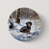 Badge Rond 5 Cm Dachshund Qu'Il Neige Noël (Devant)