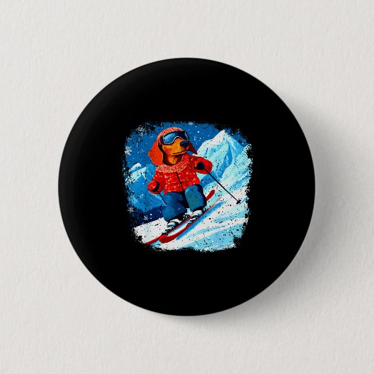 Badge Rond 5 Cm Dachshund ski (Devant)