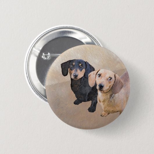 Badge Rond 5 Cm Dachshund (Smooth) Peinture - Art Chien original (Devant & derrière)