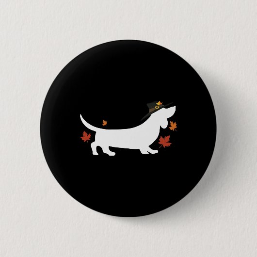 Badge Rond 5 Cm Dachshund Thanksgiving Pilgrim Fall (Devant)