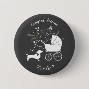 Badge Rond 5 Cm Dachshund Weiner Baby shower chien genre neutre