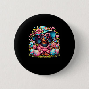 Badge Rond 5 Cm Dachshund Weiner Chien Oeufs Floraux Jour de Pâque