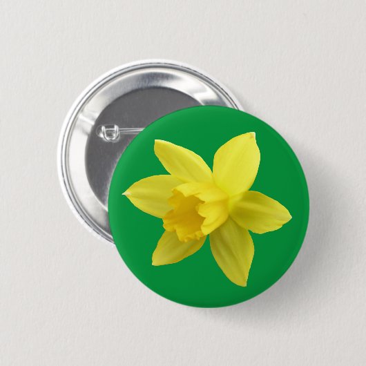 Badge Rond 5 Cm Daffodique jaune sur vert (Devant & derrière)