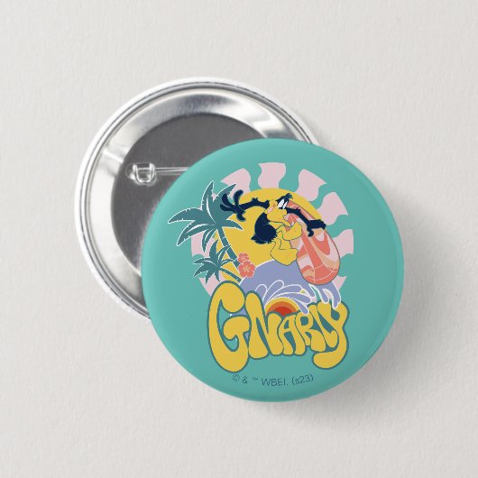 Badge Rond 5 Cm DAFFY DUCK™ Surf - Gnarly (Devant & derrière)