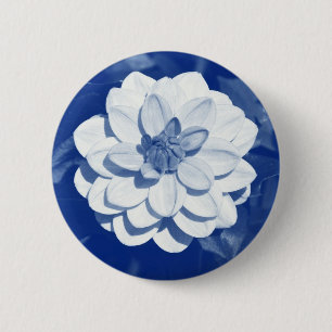 Badge Rond 5 Cm Dahlia - Cyanotype numérique