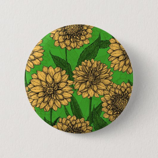 Badge Rond 5 Cm Dahlias en jaune et vert (Devant)
