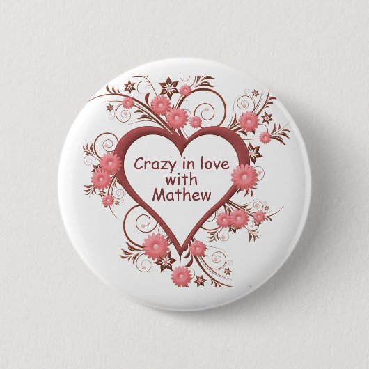 Badge Rond 5 Cm Daisy and Heart, Crazy in Love (Devant)