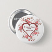 Badge Rond 5 Cm Daisy and Heart, Crazy in Love (Devant & derrière)