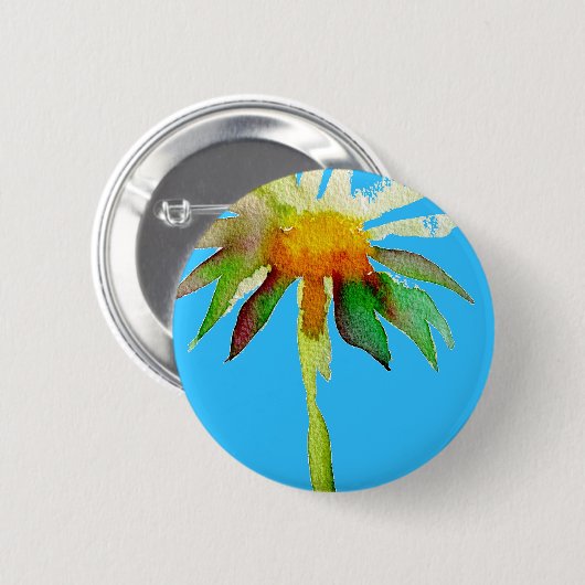 Badge Rond 5 Cm Daisy Blue Fleur d'Art Moderne (Devant & derrière)