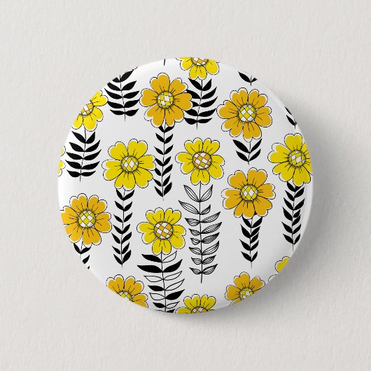 Badge Rond 5 Cm Daisy dooda en jaune et noir (Devant)