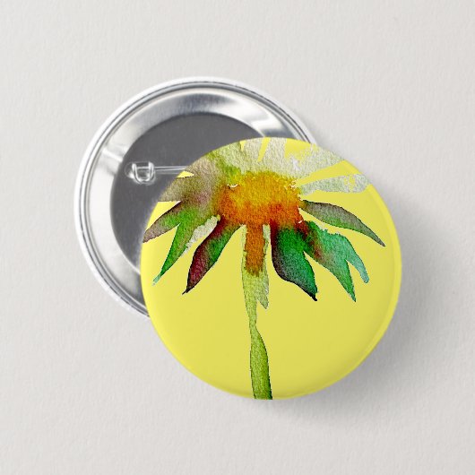 Badge Rond 5 Cm Daisy fleur d'art moderne sur jaune (Devant & derrière)