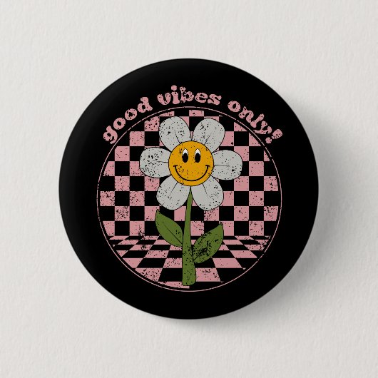 Badge Rond 5 Cm Daisy rétro des années 70 | Good Vibes uniquement (Devant)