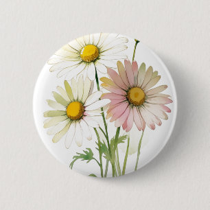 Badge Rond 5 Cm Daisy Watercolor Flower Moderne Professionnel
