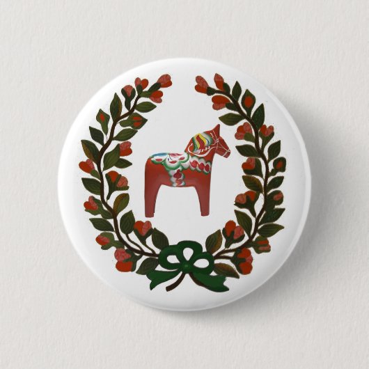 Badge Rond 5 Cm Dala Horse Wreath (Devant)