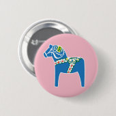 Badge Rond 5 Cm Dalahäst | Dala cheval bleu (Devant & derrière)
