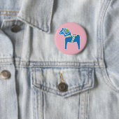 Badge Rond 5 Cm Dalahäst | Dala cheval bleu (En situation)