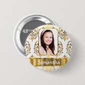 Badge Rond 5 Cm Damas blanc et or (Devant & derrière)
