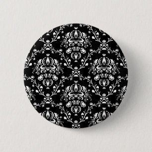 Badge Rond 5 Cm Damas noir et blanc