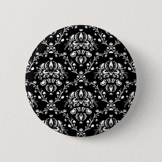 Badge Rond 5 Cm Damas noir et blanc (Devant)