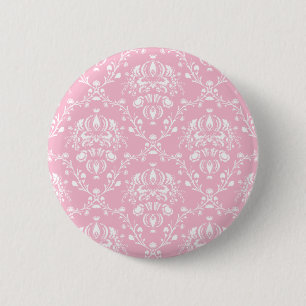 Badge Rond 5 Cm Damas rose et blanc