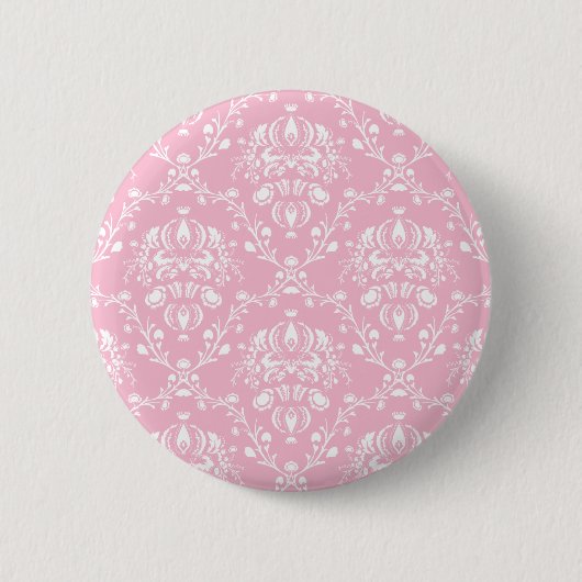 Badge Rond 5 Cm Damas rose et blanc (Devant)