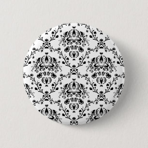 Badge Rond 5 Cm Damask blanc et noir