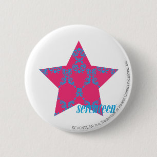 Badge Rond 5 Cm Damassé 2 Aqua-Magenta