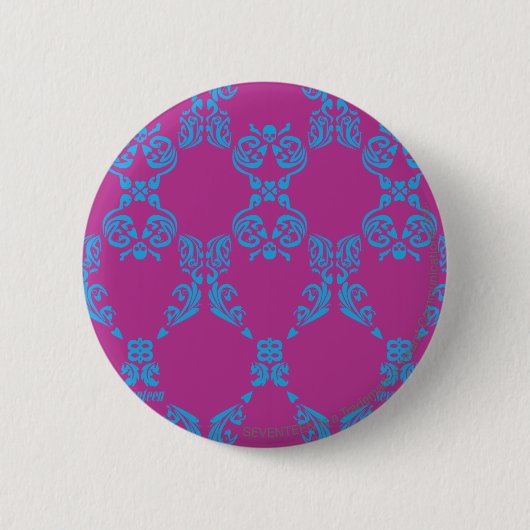 Badge Rond 5 Cm Damassé Aqua-Pourpre (Devant)