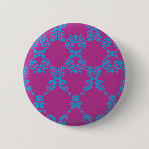 Badge Rond 5 Cm Damassé Aqua-Pourpre