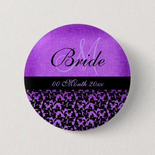Badge Rond 5 Cm Damassé florale de jeune mariée noire pourpre de