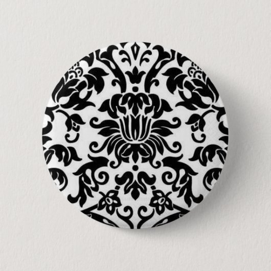 Badge Rond 5 Cm Damassé noire et blanche (Devant)