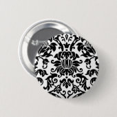 Badge Rond 5 Cm Damassé noire et blanche (Devant & derrière)