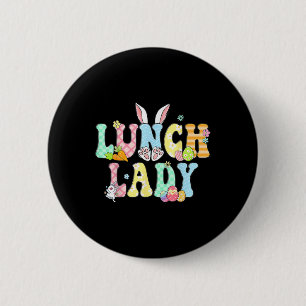 Badge Rond 5 Cm Dame de cantine lapin œuf drôle de jour de Pâques