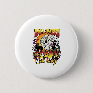 Badge Rond 5 Cm Dame de chat effrayante Halloween Faucheuse Lune M