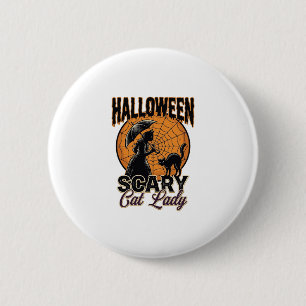 Badge Rond 5 Cm Dame de chat effrayante Halloween Sorcière Web Vin