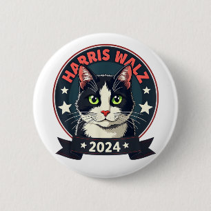 Badge Rond 5 Cm Dame de chat sans enfants Drôle Kamala Harris Walz