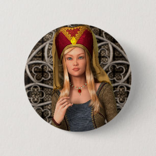 Badge Rond 5 Cm Dame Médiévale
