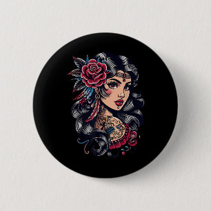 Badge Rond 5 Cm Dame tzigane _ Style Boho _ Tatouage Art _ Tee Vin