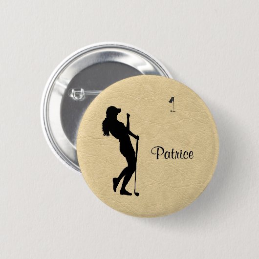 Badge Rond 5 Cm Dames Golf Cuir aspect avec nom (Devant & derrière)