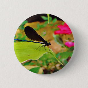Badge Rond 5 Cm Damselfly et Rose
