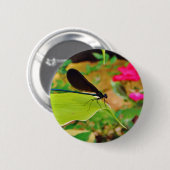 Badge Rond 5 Cm Damselfly et Rose (Devant & derrière)