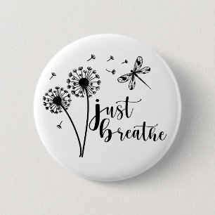 Badge Rond 5 Cm Dandelion Dragonfly Just Breathe